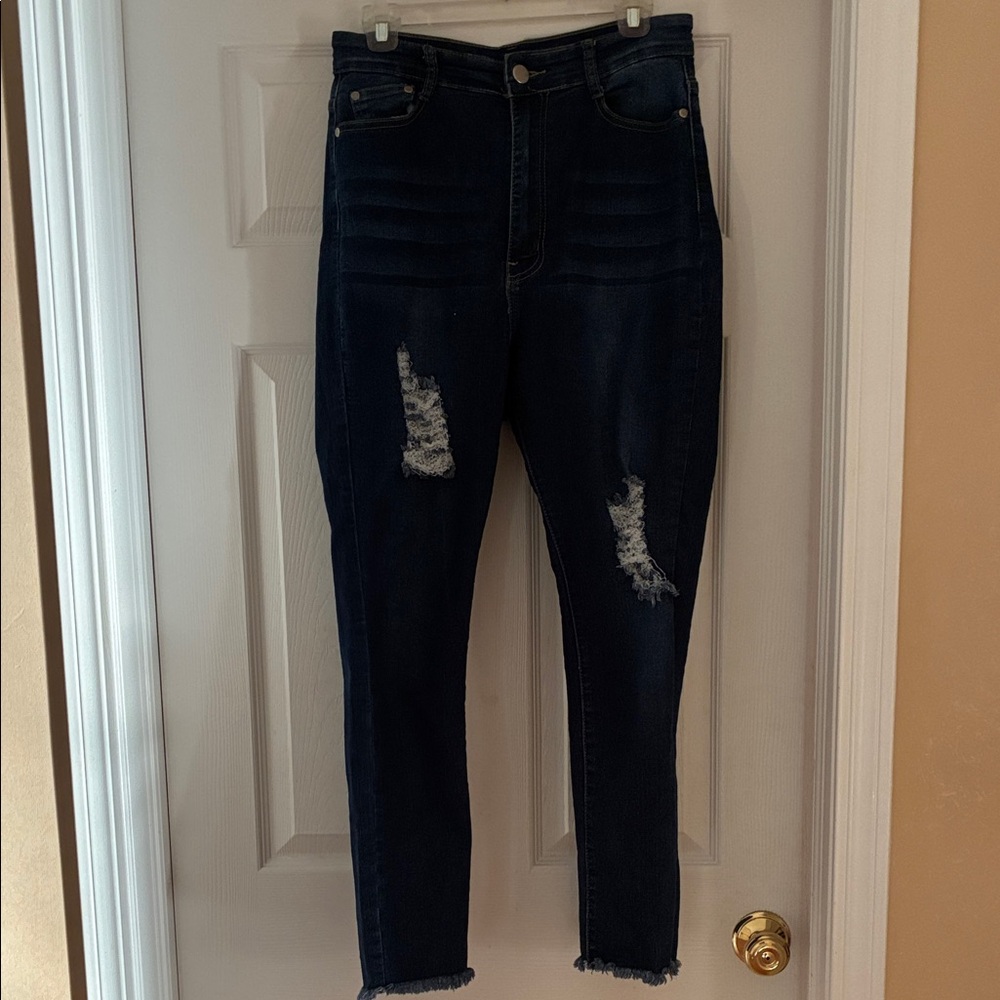 Fashion Nova Dark Blue Distressed Women's Jeans